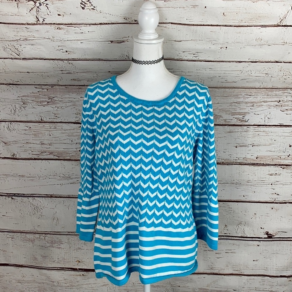 Cable & Gauge Blue & White Malibu Knit Top XL